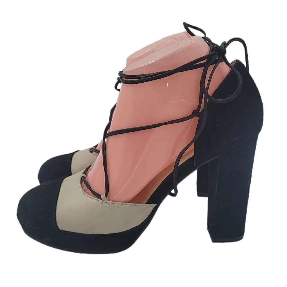 NEW Bettye Muller Madison Suede Platform Pump Natural & Black Women's Size 8M
